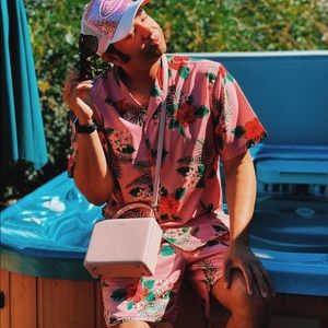 Fashion Nova Men Pink Floral Print Swim Shorts In Large